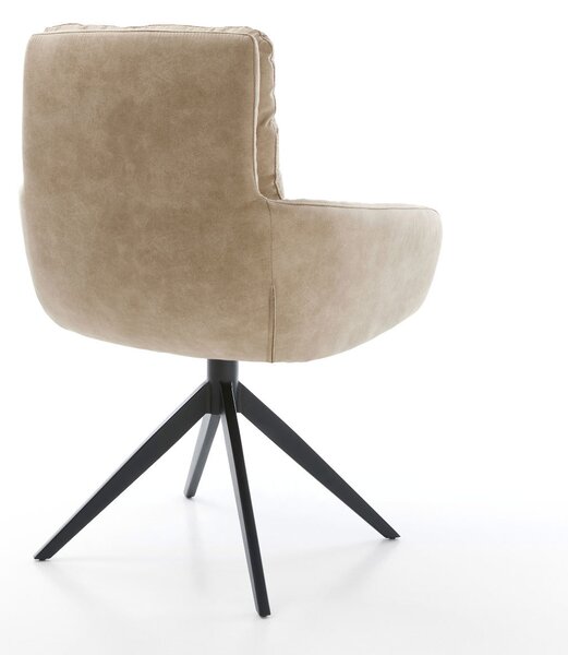 DELIFE Étkezőszék Abelia-Flex karfás mikroszálas bézs vintage széles kereszt láb fekete 360° forgatható billenő funkció