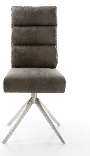 DELIFE Étkezőszék Pela-Flex mikroszálas szürke vintage kereszt láb széles rozsdamentes acél 360° forgatható billenő funkció zsákrugós matrac