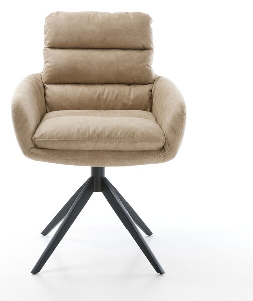 DELIFE Étkezőszék Abelia-Flex karfás mikroszálas bézs vintage széles kereszt láb fekete 360° forgatható billenő funkció