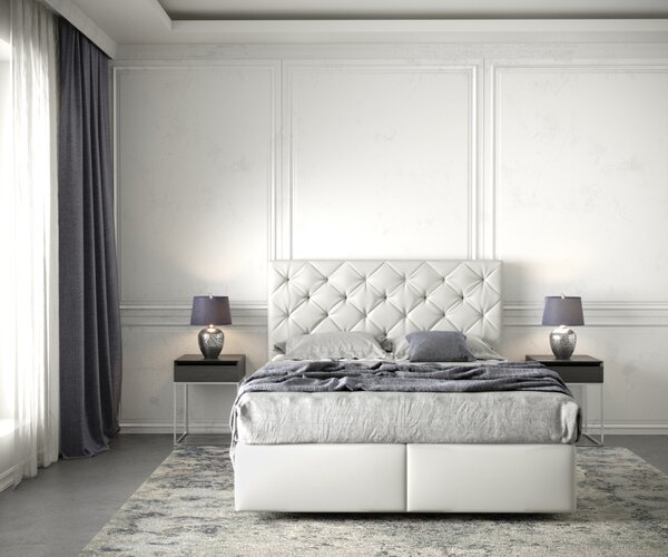 DELIFE Boxspring ágy Dream-Great 140x200 cm műbőr fehér matraccal és topperrel