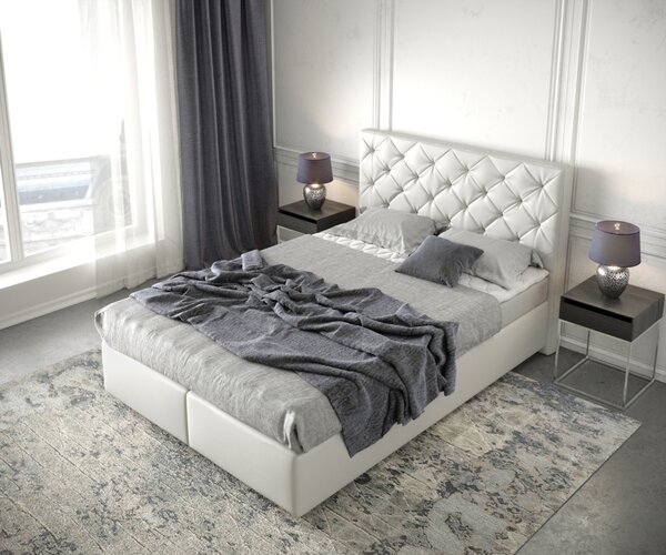 DELIFE Boxspring ágy Dream-Great 140x200 cm műbőr fehér matraccal és topperrel