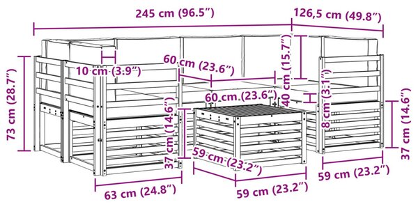 Kültéri kanapé szett 7 pcs Természetes és Világosszürke