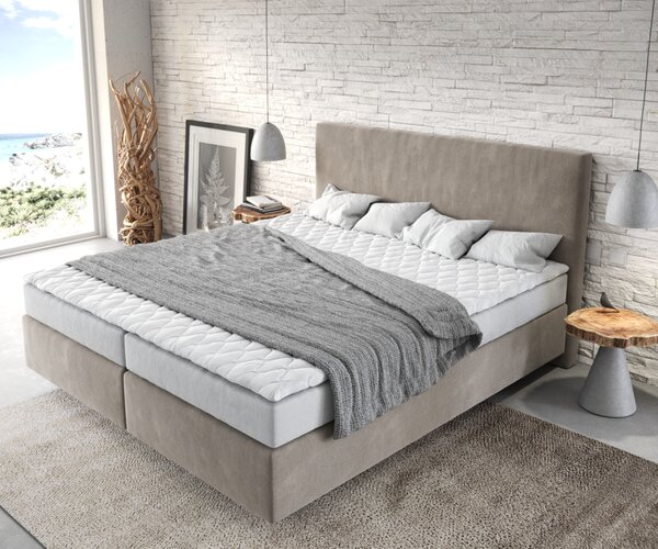 DELIFE Boxspring ágy Dream-Well 180x200 cm mikroszálas bézs matraccal és topperrel