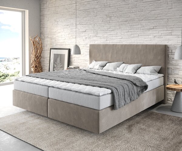 DELIFE Boxspring ágy Dream-Well 180x200 cm mikroszálas bézs matraccal és topperrel
