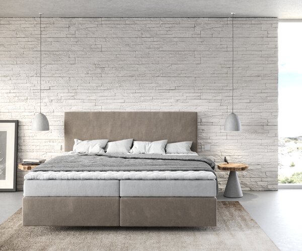 DELIFE Boxspring ágy Dream-Well 180x200 cm mikroszálas bézs matraccal és topperrel