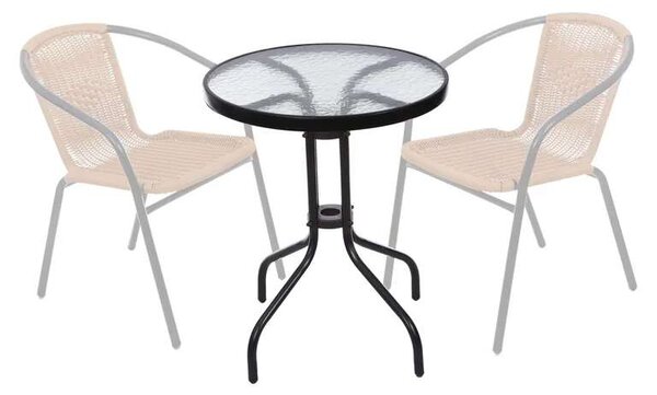 ModernHome üvegasztal 60 cm teraszra, erkélyre - fekete