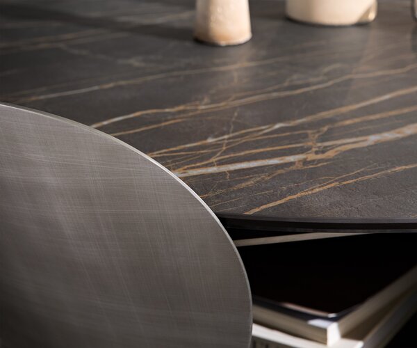 DELIFE Dohányzóasztal Skafi 100x40 cm Laminam® kerámia Noir Desir barna metál ezüst