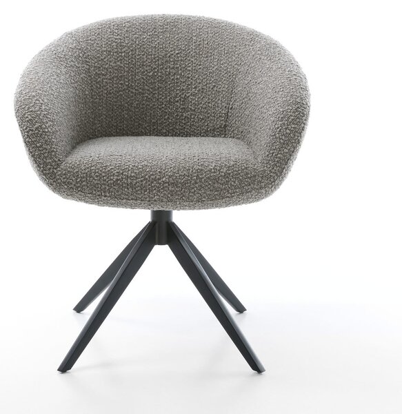 DELIFE Étkezőszék Vinka-Flex karfás bouclé ezüstszürke kereszt láb széles fekete 360° forgatható zsákrugós