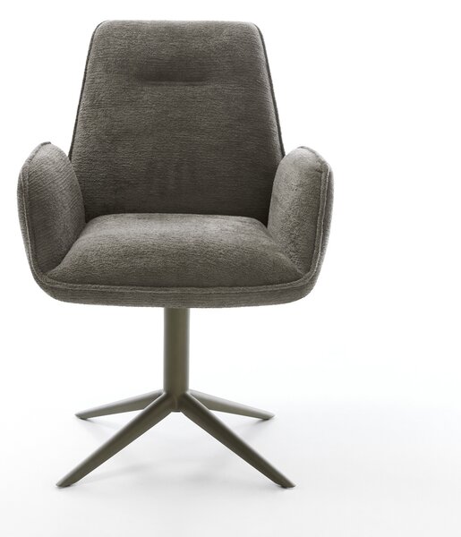 DELIFE Étkezőszék Zoa-Flex bouclé puha sötét bézs kereszt láb titán színű 360° forgatható billenő zsákrugós matrac