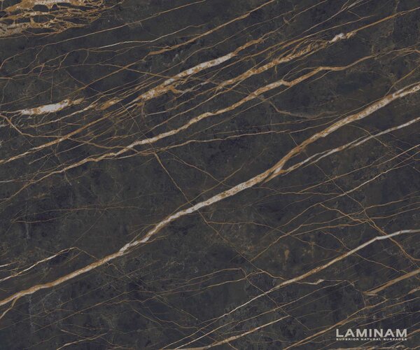 DELIFE Dohányzóasztal Levente 110x60 cm Laminam® kerámia Noir Desir barna fém láb titán színű