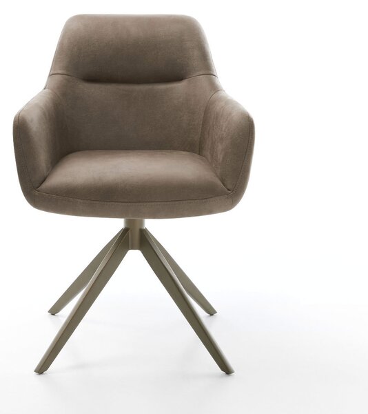 DELIFE Étkezőszék Pejo-Flex mikroszálas taupe vintage kereszt láb széles titán effekt felület 360° forgatható zsákrugós matrac