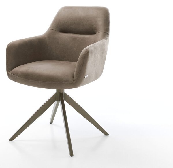 DELIFE Étkezőszék Pejo-Flex mikroszálas taupe vintage kereszt láb széles titán effekt felület 360° forgatható zsákrugós matrac