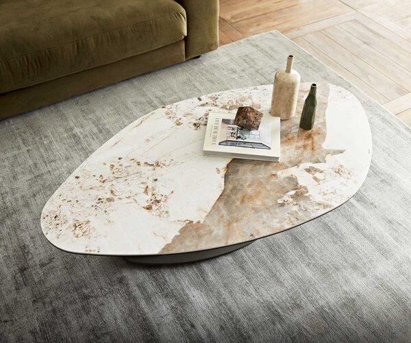 DELIFE Dohányzóasztal Vibana 140x80 cm kerámia Minas melange fehér-bézs láb effekt felület titán