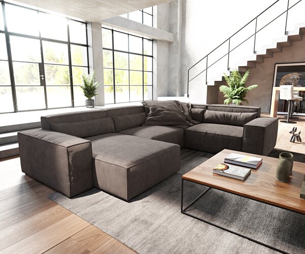 DELIFE "U alakú kanapé Sirpio 300x210 cm mikroszálas khaki-barna rekamié változtatható"
