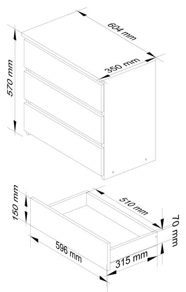 AKORD CLP CL3 Éjjeliszekrény Artisan Tölgy 3 Fiókos