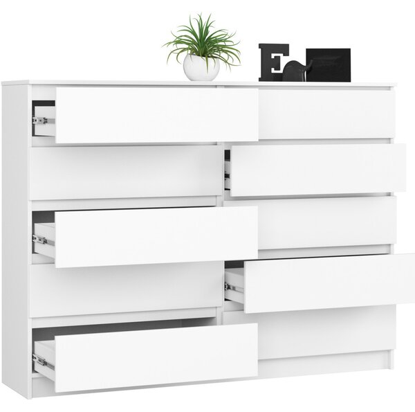 AKORD CLP K160 Komód Laminált Fehér 10 Fiókos
