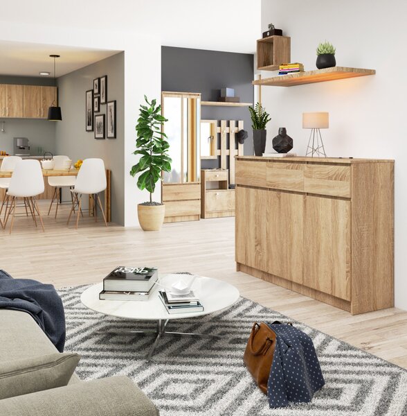 AKORD CLP K140 Komód Laminált Sonoma Tölgy 3 Ajtós 3 Fiókos