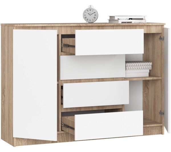 AKORD CLP K140 Komód Laminált Sonoma Tölgy Fehér 4 Fiókos