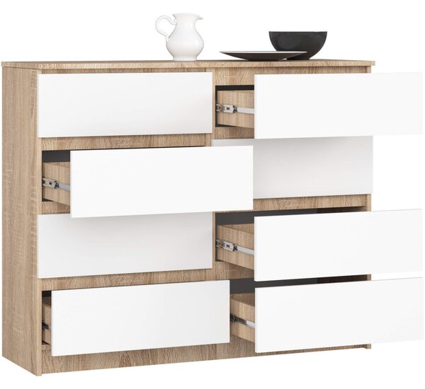 AKORD CLP Modern Komód 8 Fiókos Sonoma Tölgy Fehér Matt