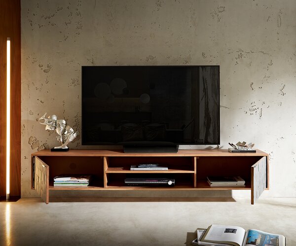 DELIFE TV szekrény Teele 200 cm akác természetes pala 2 ajtós lebegő