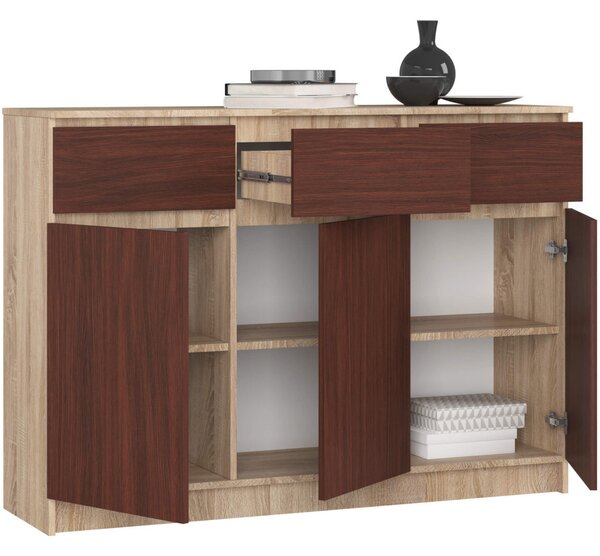 AKORD CLP Sonoma-Wenge Komód 3 Ajtós 3 Fiókos Laminált