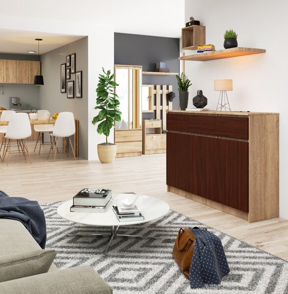 AKORD CLP Sonoma-Wenge Komód 3 Ajtós 3 Fiókos Laminált