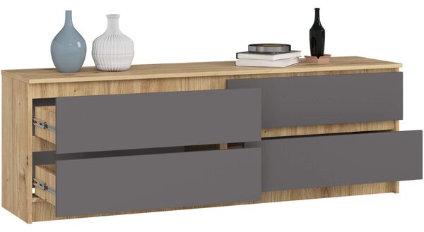 AKORD CLP Artisan Tölgy Komód 4 Fiókos Szürke Matt OP0LK-1604SZ-ARTSZA