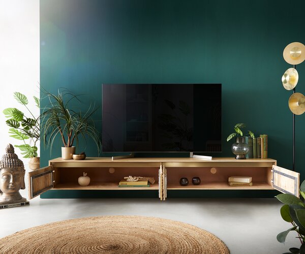DELIFE TV szekrény Budaya 220 cm mango természetes 4 ajtós lebegő