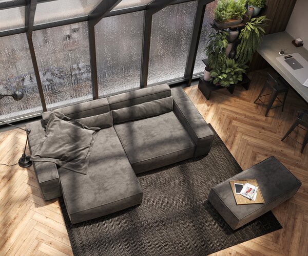 DELIFE Sarokkanapé Sirpio XL 270x170 cm mikroszálas khaki barna rekamié változtatható puffal