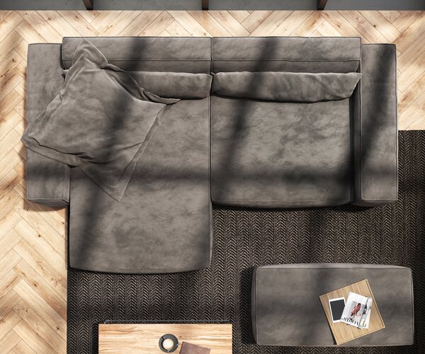 DELIFE Sarokkanapé Sirpio XL 270x170 cm mikroszálas khaki barna rekamié változtatható puffal
