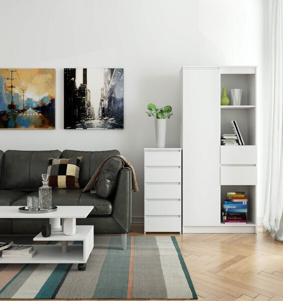 AKORD CL5 Keskeny Fiókos Komód Laminált Fehér Matt