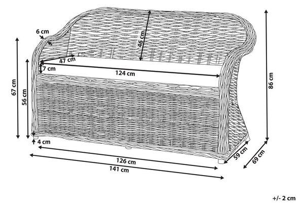 Kerti pad ülőpárnával SUSUA 141 cm Rattan Természetes