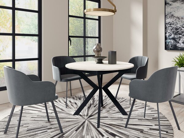 Asztal Oswego 112, 76cm, Fehér márvány, Fekete