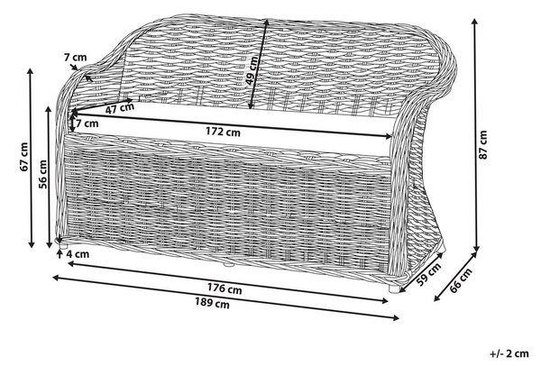 Kerti pad ülőpárnával SUSUA 189 cm Rattan Természetes