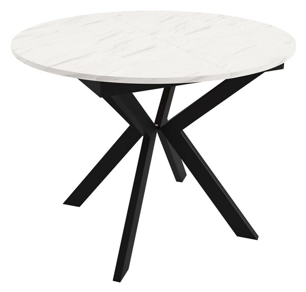 Asztal Oswego 112, 76cm, Fehér márvány, Fekete