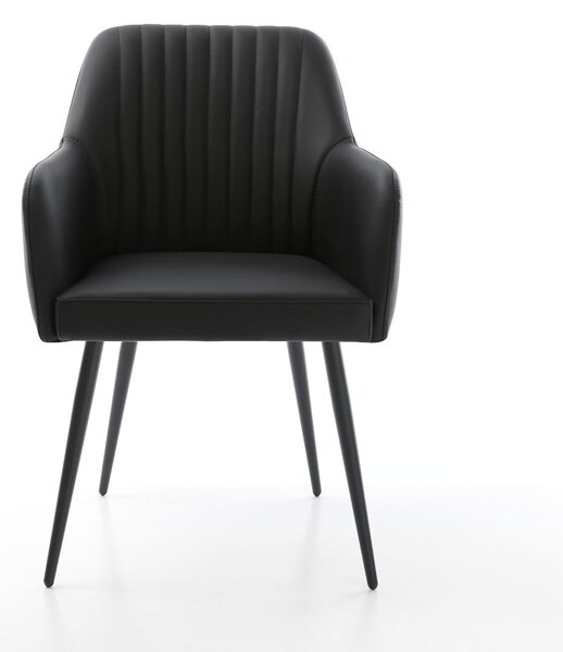DELIFE Étkezőszék Greg-Flex valódi bőr fekete 4 láb kúpos fekete zsákrugó