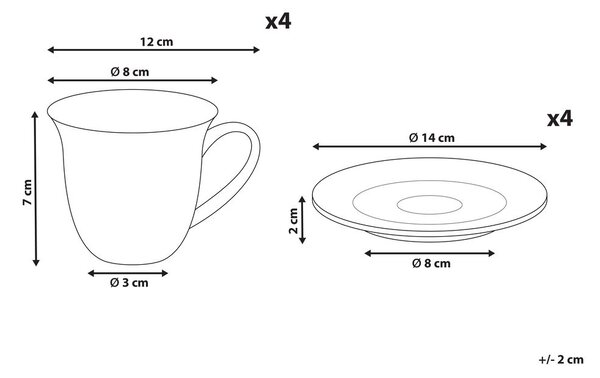 Négydarabos csésze készlet csészealjjal ELDERBERRY Porcelán Fehér