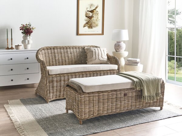Kerti pad ülőpárnával SUSUA 150 cm Ottománnal Rattan Természetes