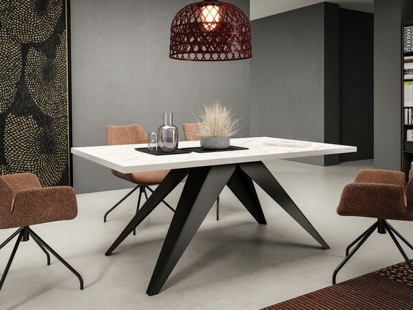 Asztal Oswego 113, 76x80cm, Fehér márvány, Fekete