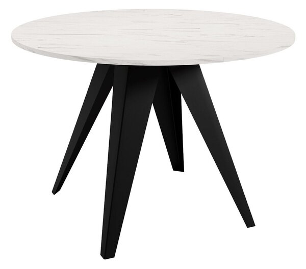 Asztal Oswego 114, Fehér márvány, Fekete, 76cm, Hosszabbíthatóság, Laminált forgácslap, Fém