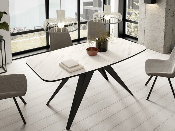 Asztal Oswego 115, 76x80cm, Fehér márvány, Fekete