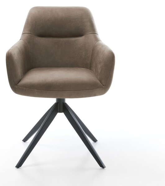 DELIFE Étkezőszék Pejo-Flex mikroszálas taupe vintage kereszt láb széles fekete 360° forgatható billenő zsákrugós