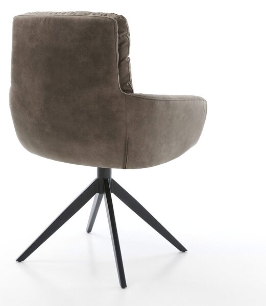 DELIFE Étkezőszék Abelia-Flex karfás mikroszálas taupe vintage kereszt láb széles fekete 360° forgatható billenő funkció
