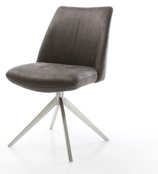 DELIFE Étkezőszék Elso-Flex mikroszálas antracit vintage kereszt láb széles rozsdamentes acél 360° forgatható billenő zsákrugós