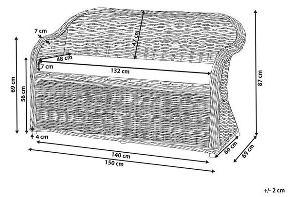 Kerti pad ülőpárnával SUSUA 150 cm Rattan Természetes
