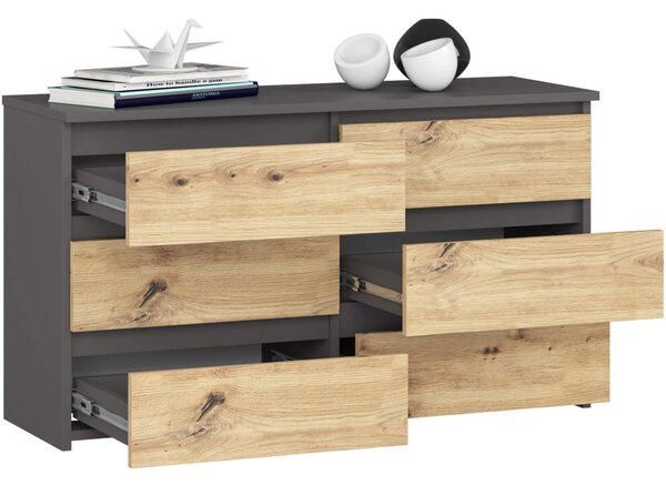 AKORD CL100 Modern Fiókos Komód Laminált Szürke Artisan Tölgy 6-Fiókos