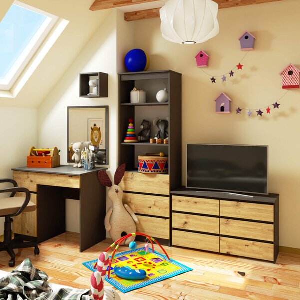 AKORD CL100 Modern Fiókos Komód Laminált Szürke Artisan Tölgy 6-Fiókos