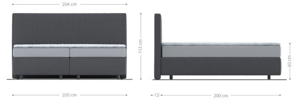 DELIFE Boxspring ágy Dream-Well mikroszálas antracit vintage 200x200 cm zsákrugós matraccal és visco topperrel