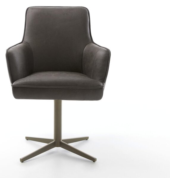 DELIFE Étkezőszék Heira-Flex karfás mikroszálas antracit vintage lábkereszt titán effekt felület 360° forgatható zsákrugós