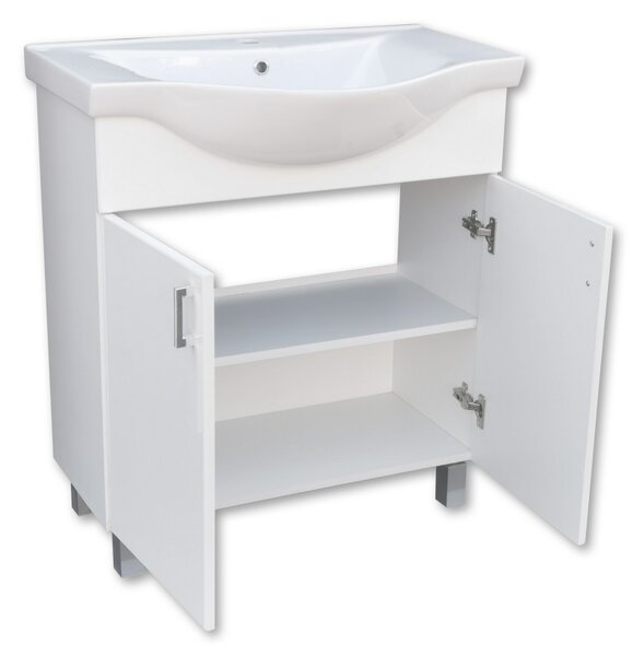 VivaStyle EKONOMIK 75 lábon álló 2 ajtós fürdőszobabútor Sanovit ZENON 6075 mosdóval 75 x 50 cm